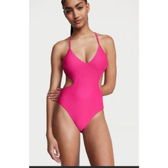 VS Victoria's Secret Cut out Monokini Cheeky Forever pink one piece swimsuit XS - Picture 1 of 5